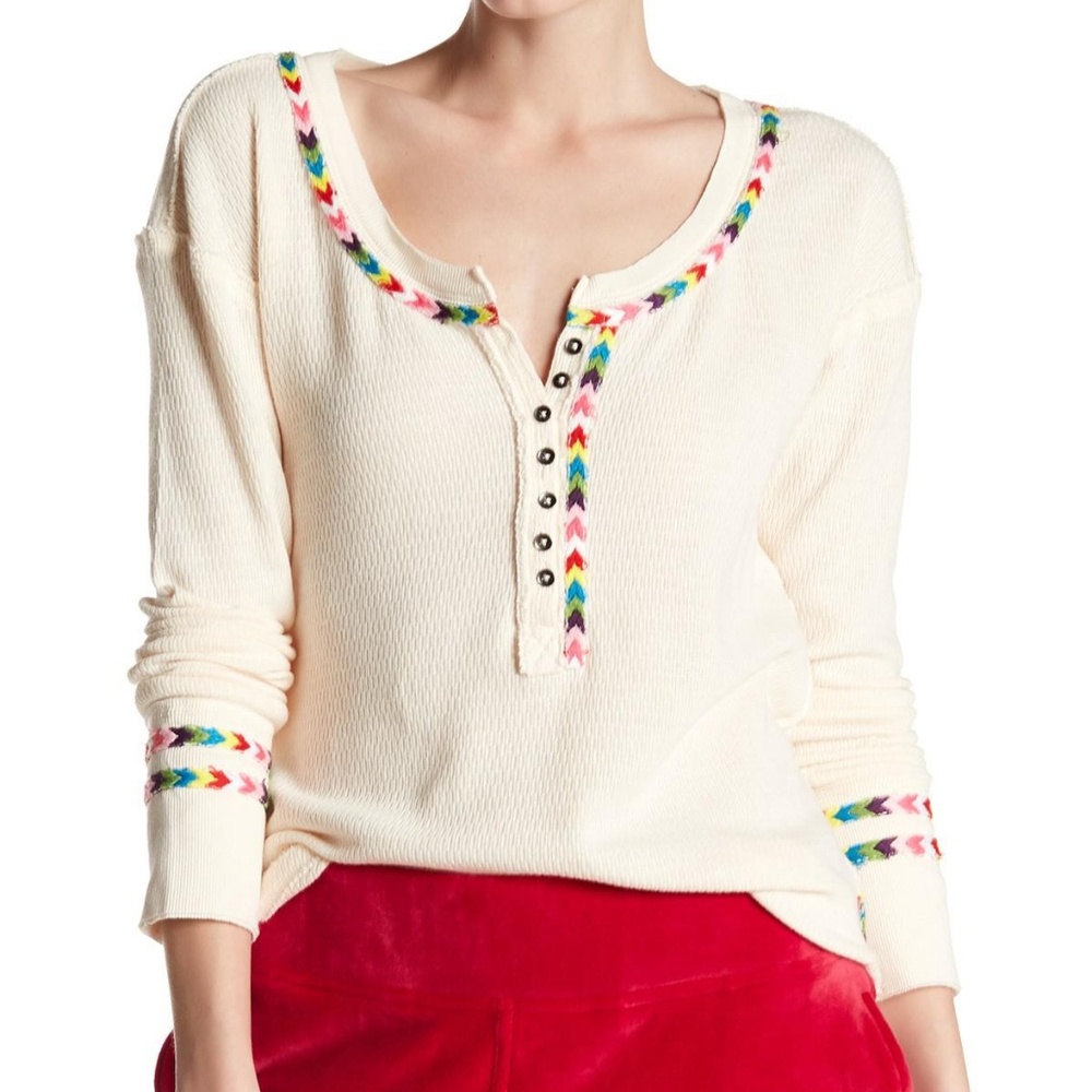 Free People Rainbow Thermal Shirt - Sz XS